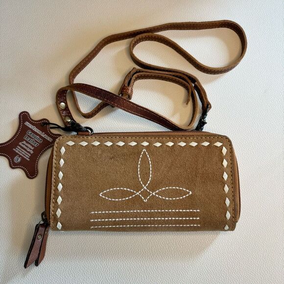 no brand Handbags - Suede Bootstitch Western Purse Clutch Wallet Crossbody NEW Fast Ship